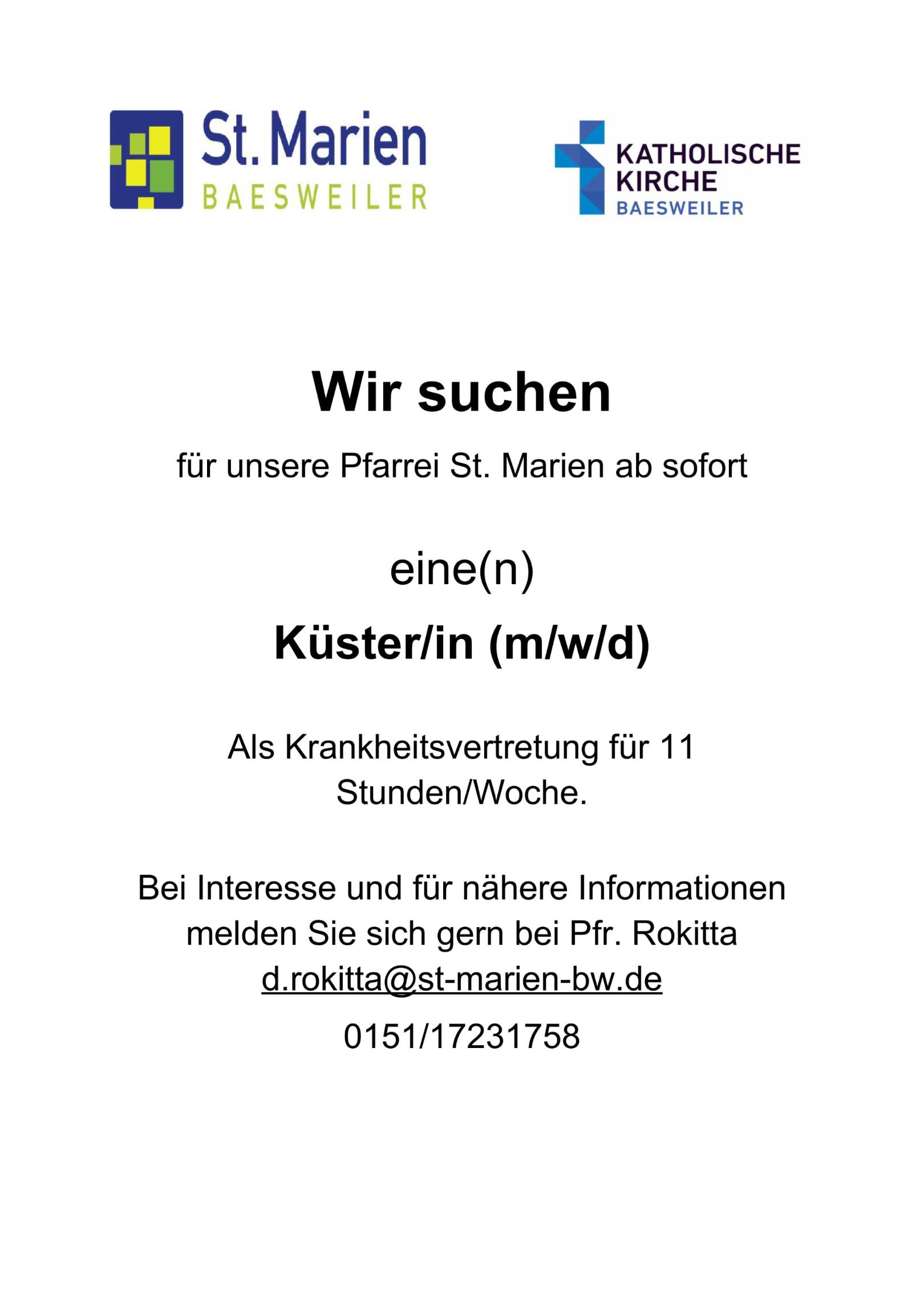 Aushang Küsterstelle (c) St. Marien