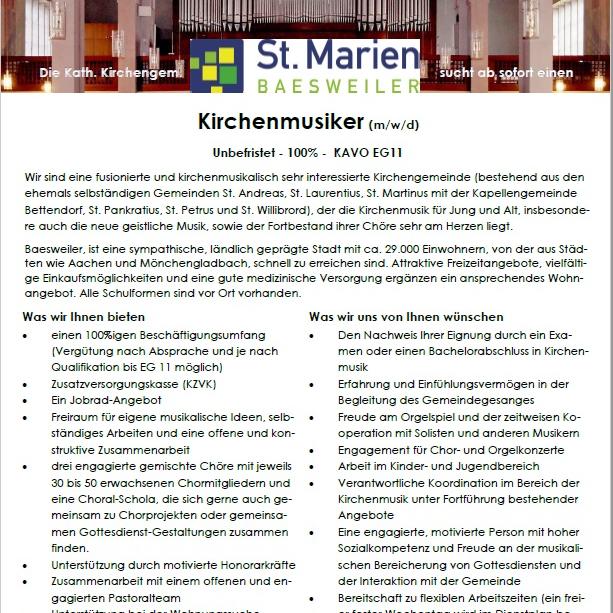 Ausschreibung Kirchenmusiker